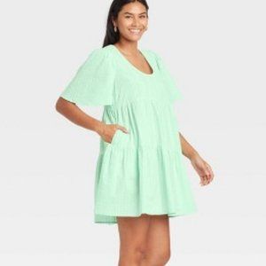 A New Day Flutter Short Sleeve Tiered Dress, Mint